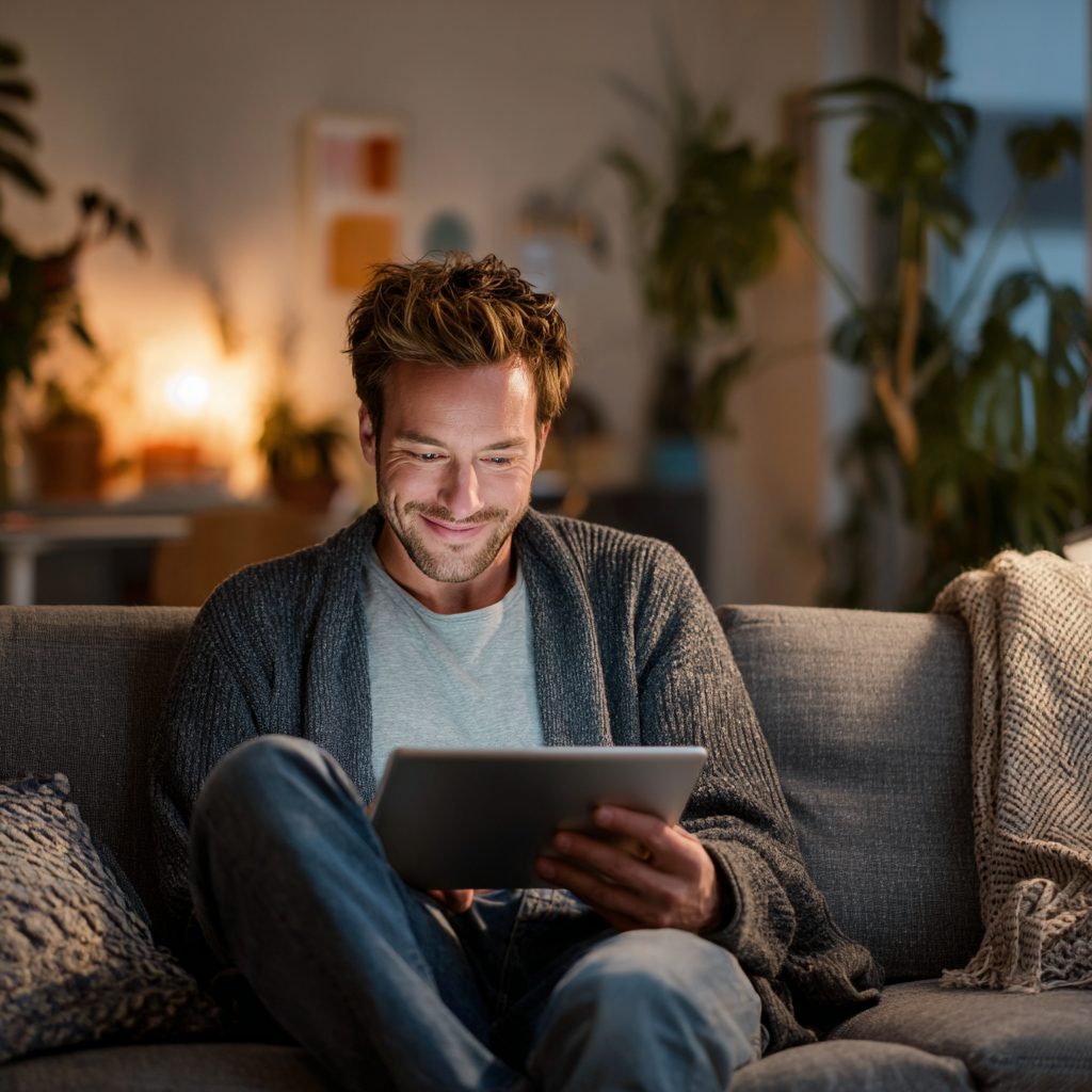 Person reviewing £300 loan options on a laptop at home