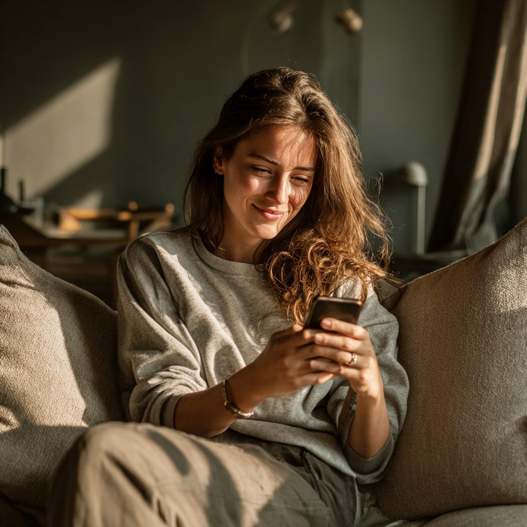 Woman learning how to increase credit score by checking her report on smartphone