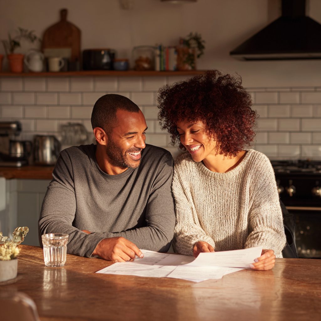 Couple reviewing no guarantor loan options together at kitchen table