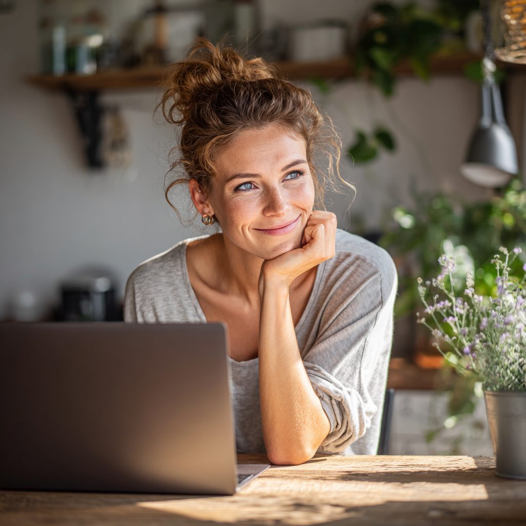 Woman completing short term loan application online at home