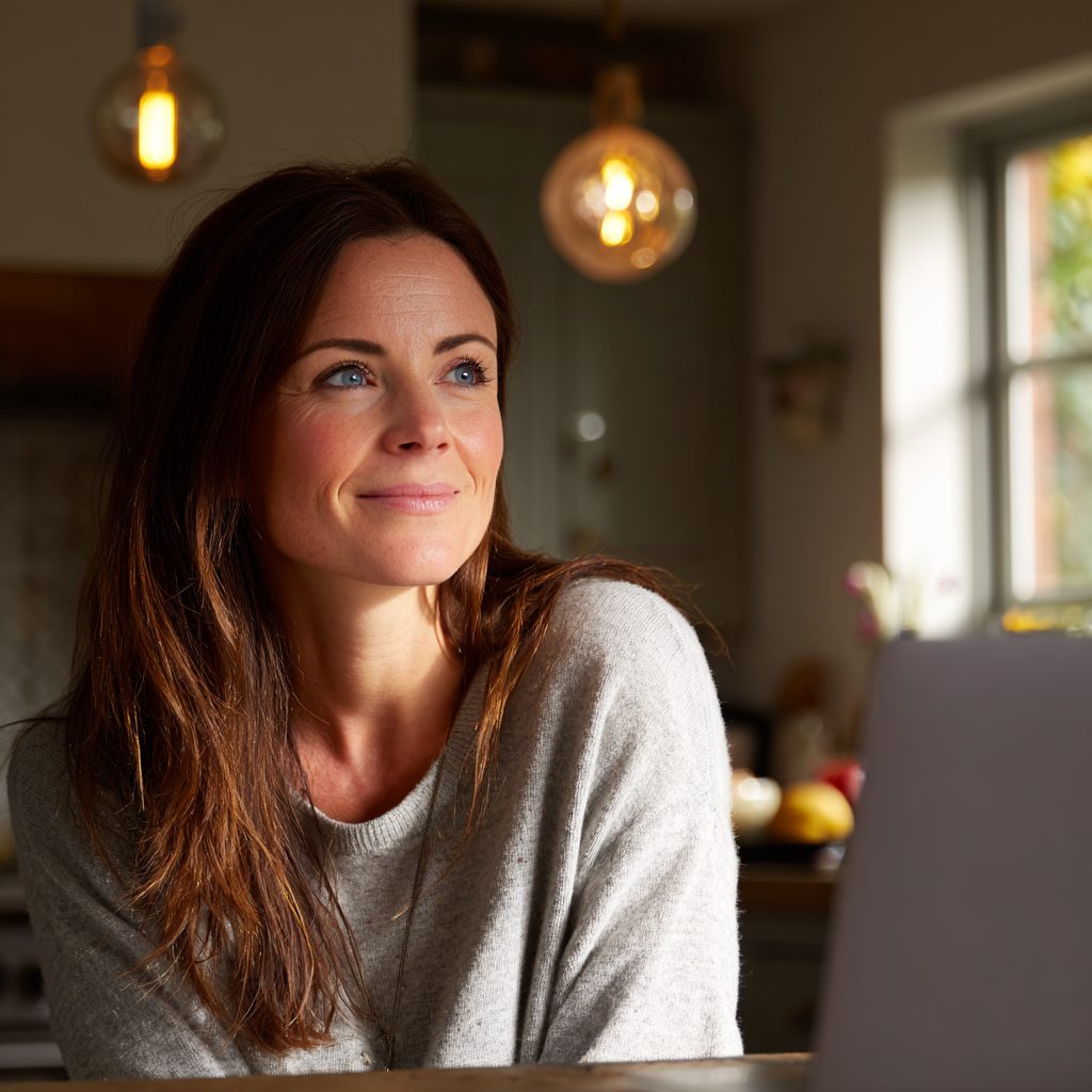 Woman checking 6 month loan options on laptop at home
