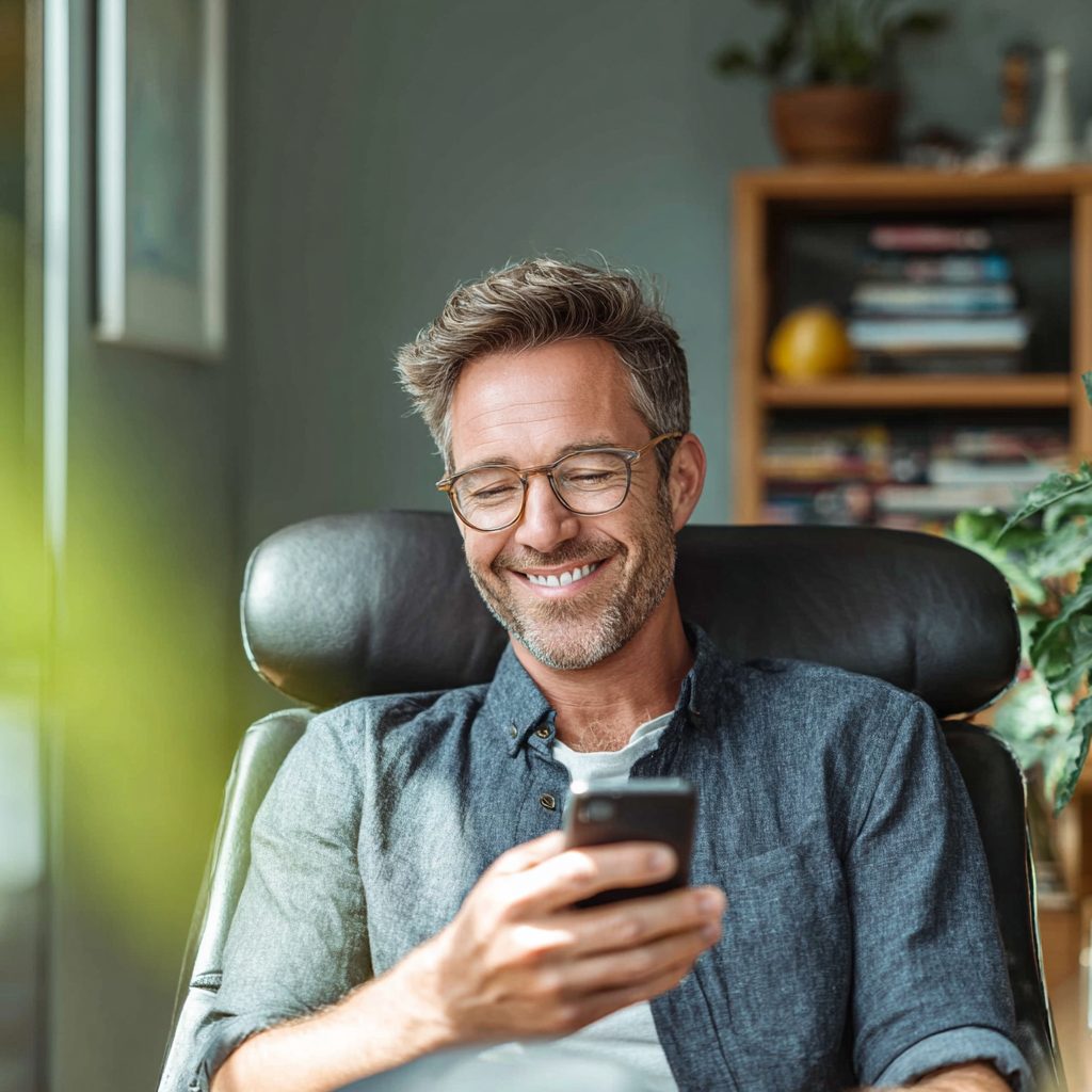 Man receiving positive loan decision notification on smartphone
