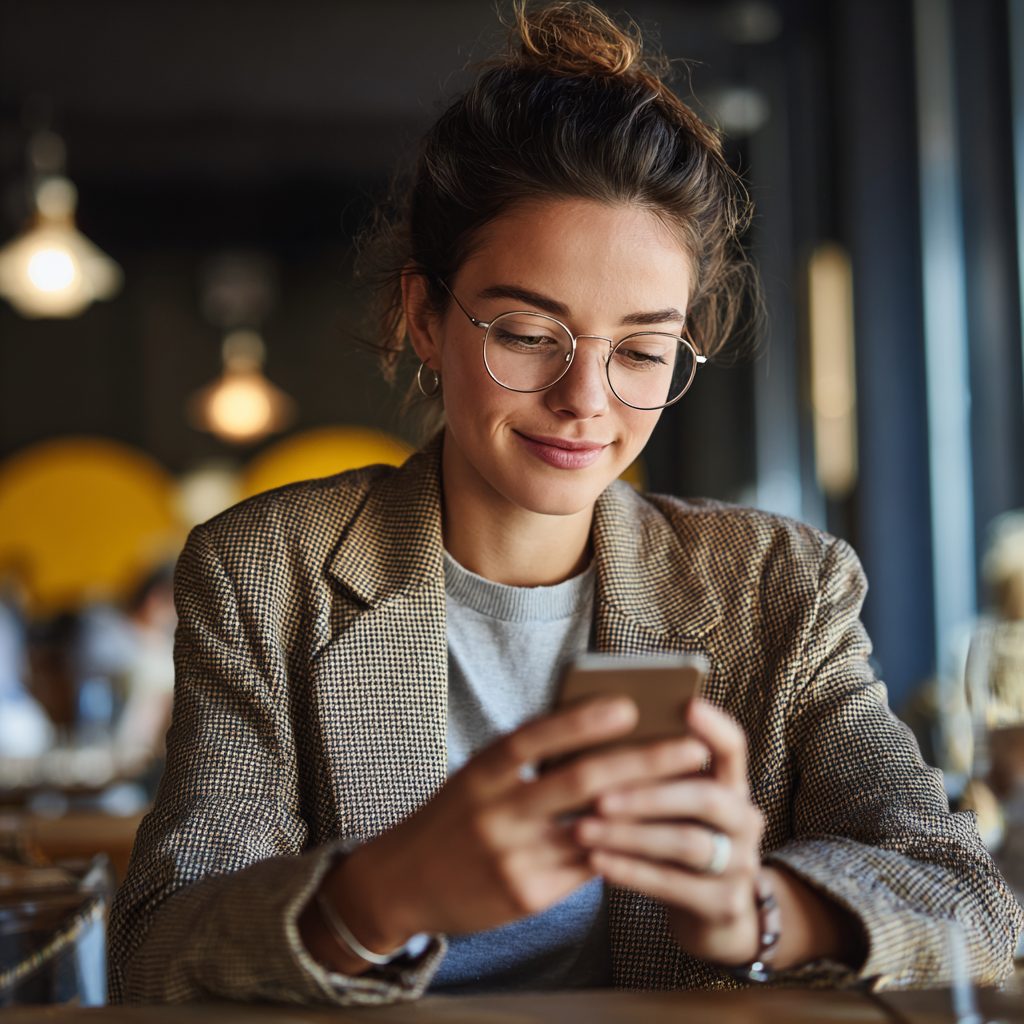 Woman checking instalment loan application on smartphone