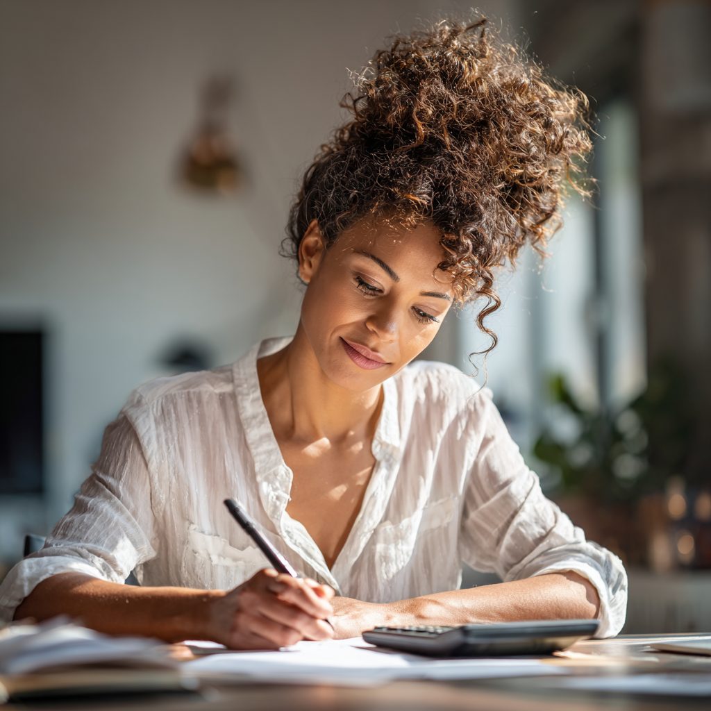 Person comparing different loan amount options at home