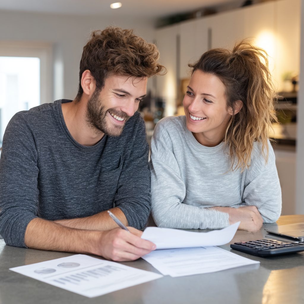 Couple reviewing 6 month loan repayment terms together
