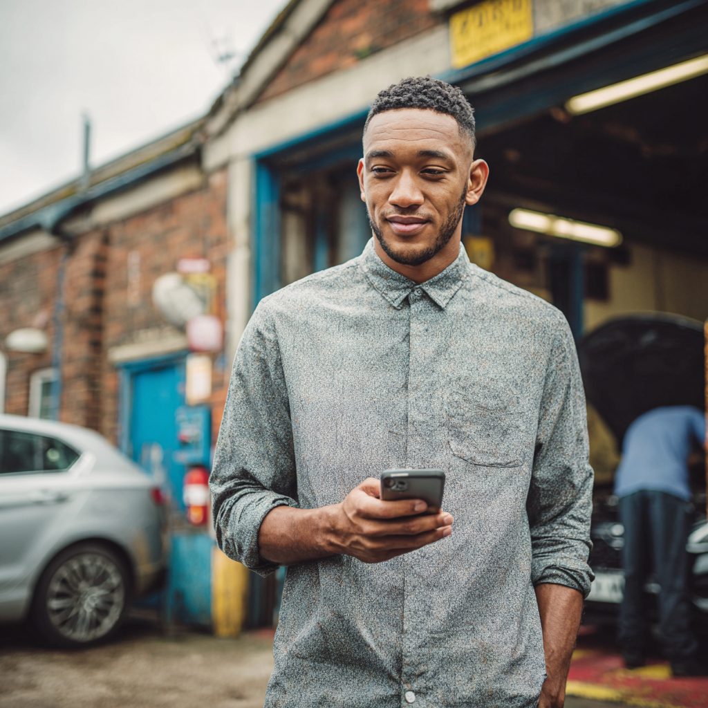 Man arranging short term loan for car repairs