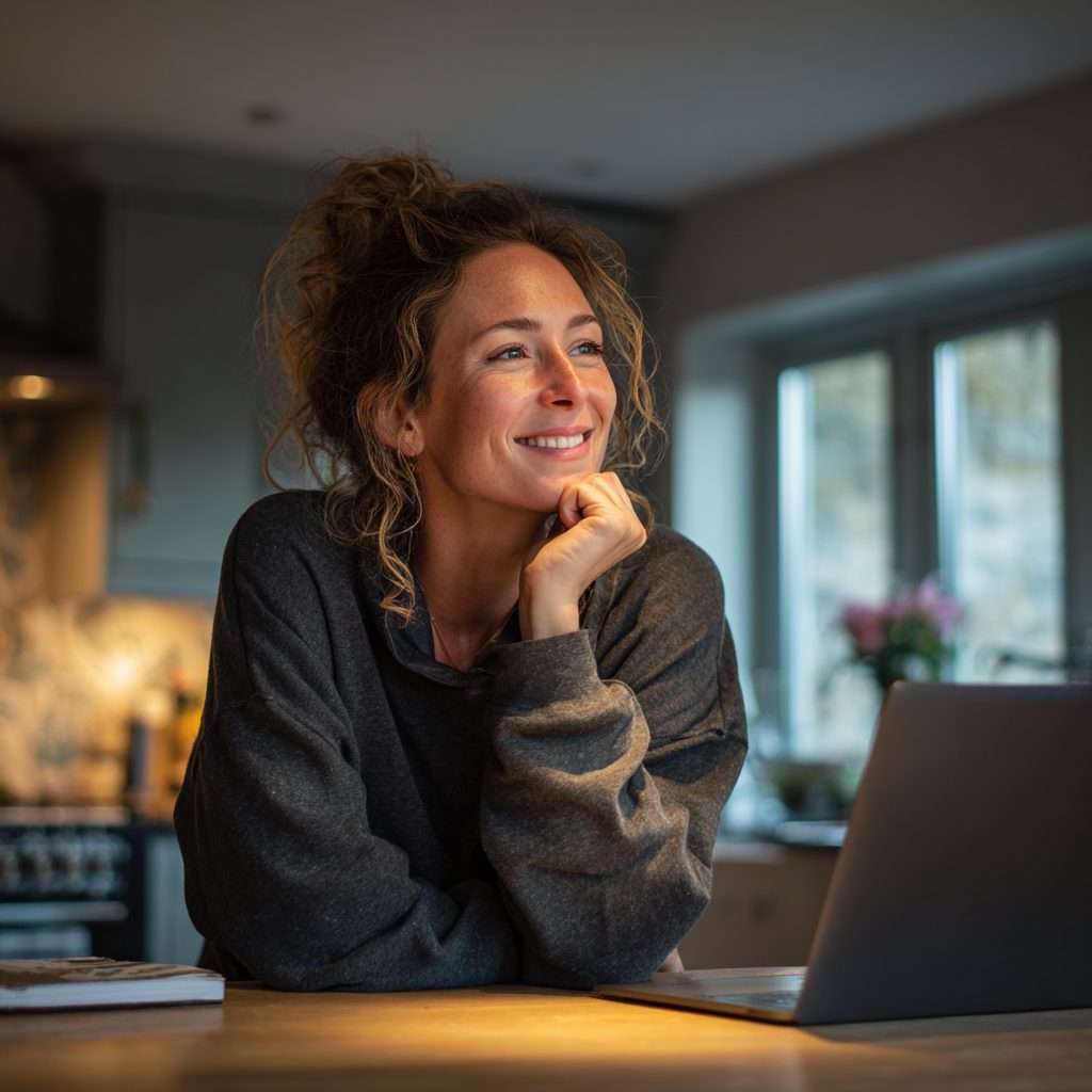 woman checking £5000 loan eligibility on laptop at home
