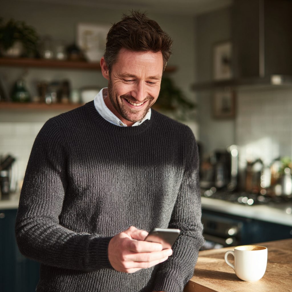 Person receiving instant £900 loan decision notification on smartphone