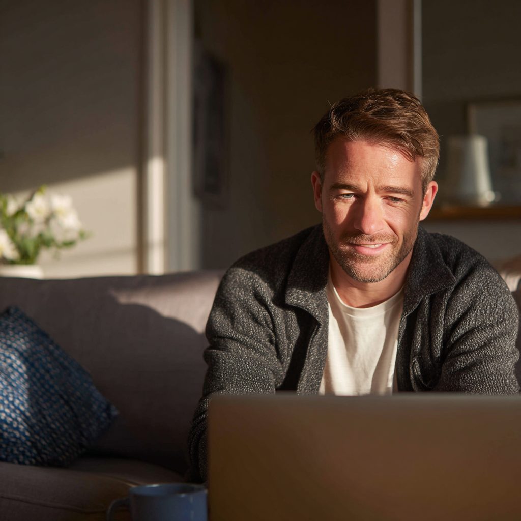 UK resident checking £200 loan options on laptop at home