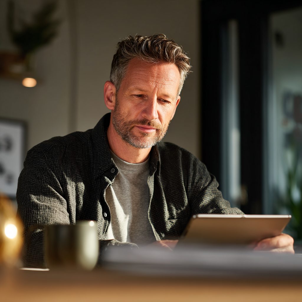 Person relieved after receiving £400 loan approval on tablet