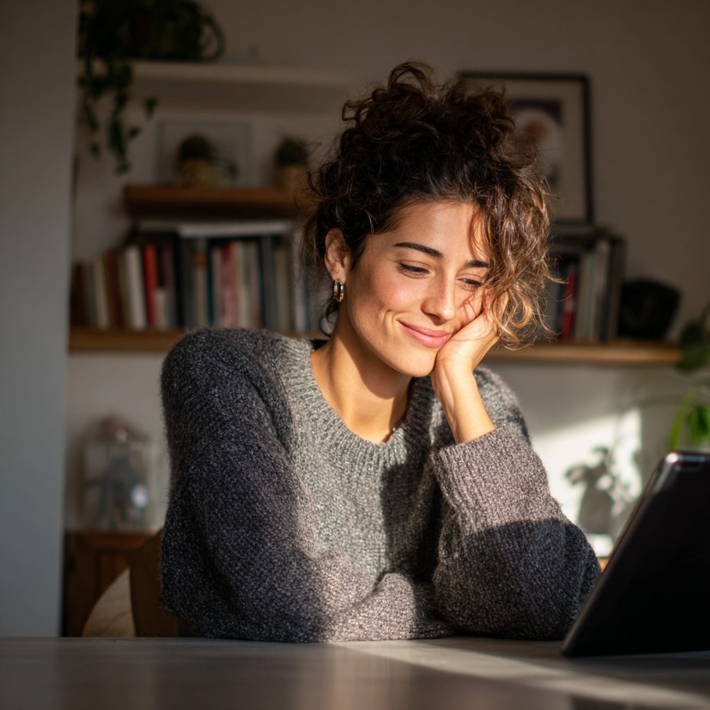 Person researching £1000 loan options on tablet at home