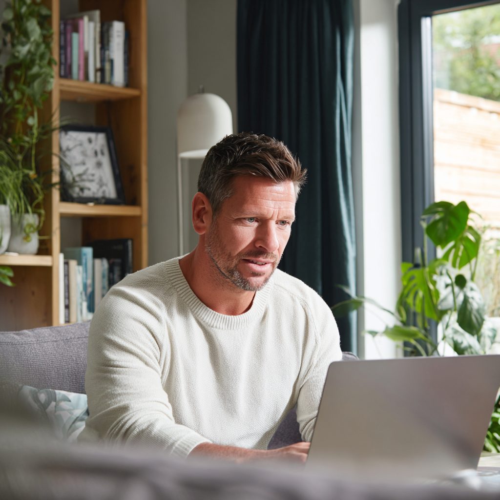 Person reviewing £2500 loan options on laptop at home