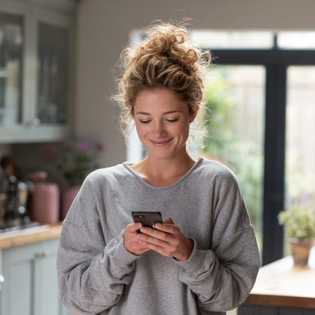 Happy customer receiving instant £3000 loan decision on smartphone